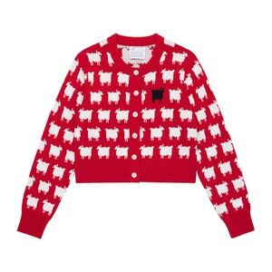 Rowing Blazers Diana Red Sheep Pattern Cardigan